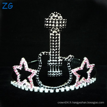 Tiaras en métal pour enfants, strass en couleur, petites guitare Tiara pour enfants, Rock Star Tiara Crown